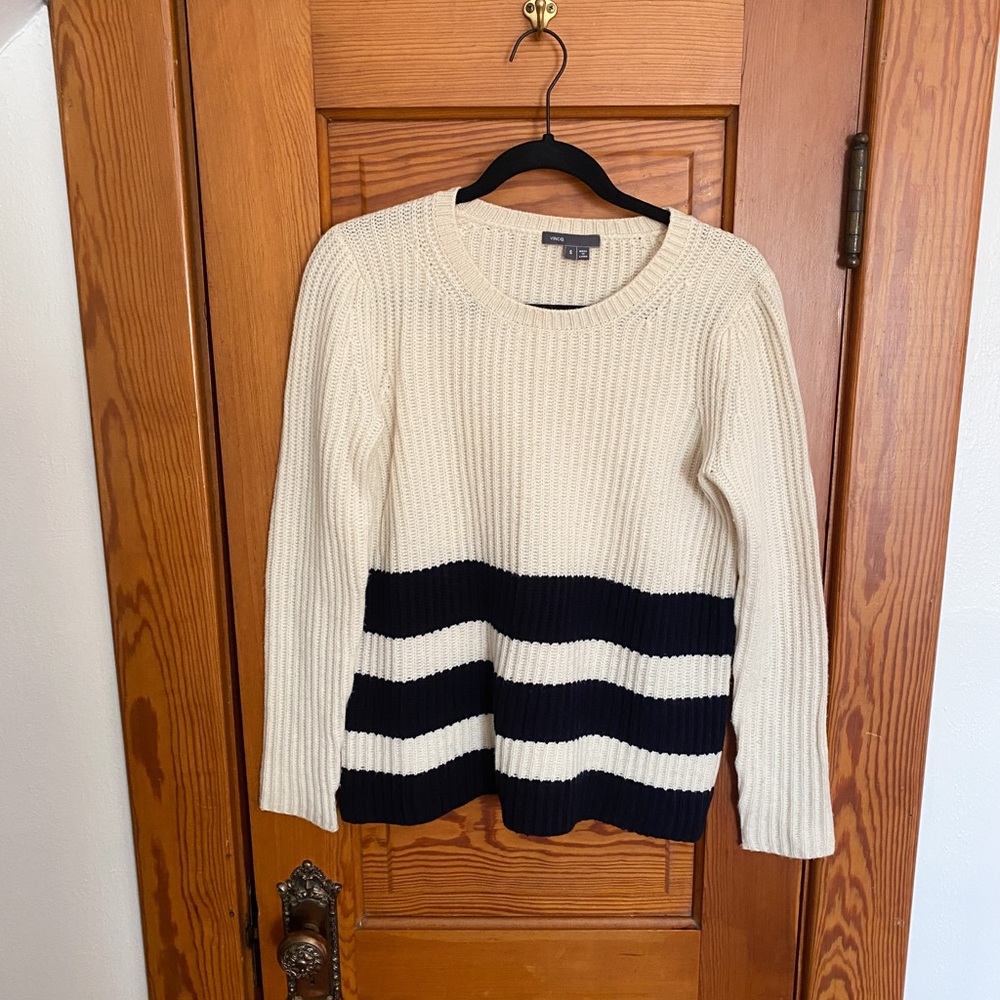 Vince Cashmere Blend Striped Sweater in Cream and Black Size Small